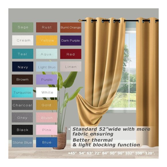 KOUFALL 84 Inch Sun Light Gold Blackout Curtains - Thermal Insulated, Soundproof - Picture 3 of 5